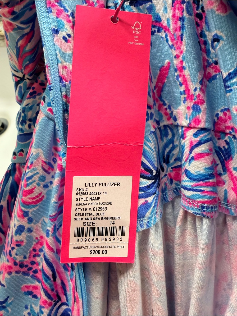 Lilly Pulitzer NWT Serena Maxi Dress Celestial Blue Seek And Sea Size 14 - Picture 4 of 4